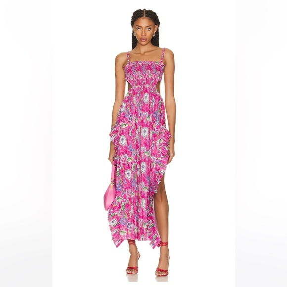 CAROLINE CONSTAS Margo Floral Ruffled Maxi Dress Pink Enchanted Paisley - Picture 3 of 13